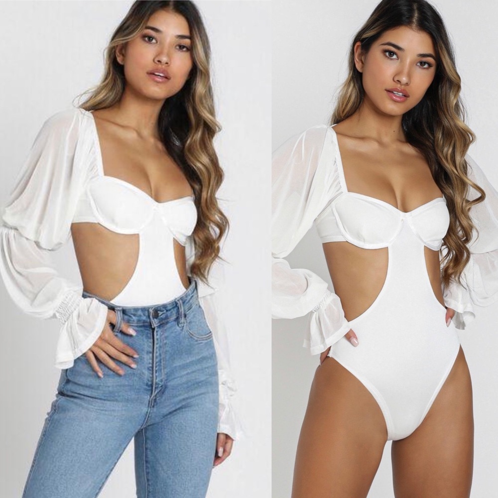 Dolls Kill ZYA The Label- Lolita Bodysuit in White 💕